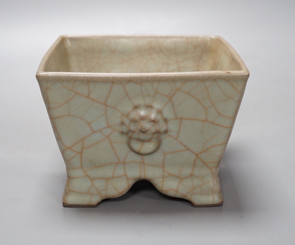 A Chinese crackle glaze square flower pot - 10cm tall